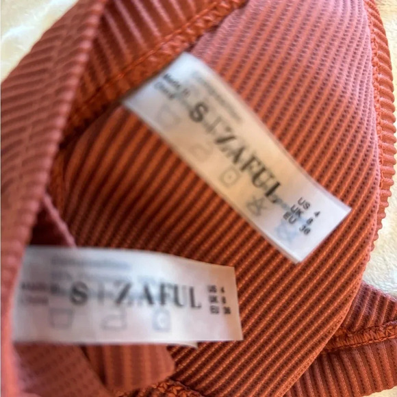 Zaful Women’s Red Brown Triangle Ribbed Bikini Swim Size S - Picture 3 of 3